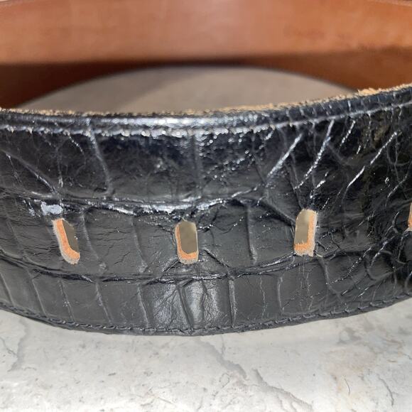 VTG Omega Black Croc Embossed 2.2 Wide 38.5”Leather Belt Size M Made in America - Picture 3 of 12